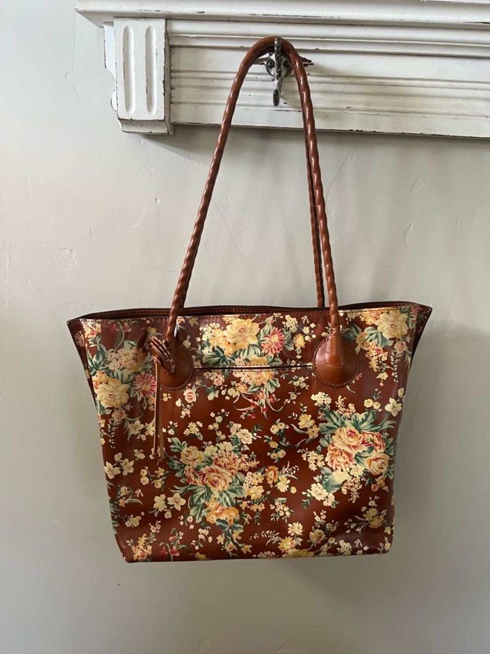 PATRICIA NASH Vintage Botanical Leather Eastleigh Shoulder Tote Bag Gold Hard